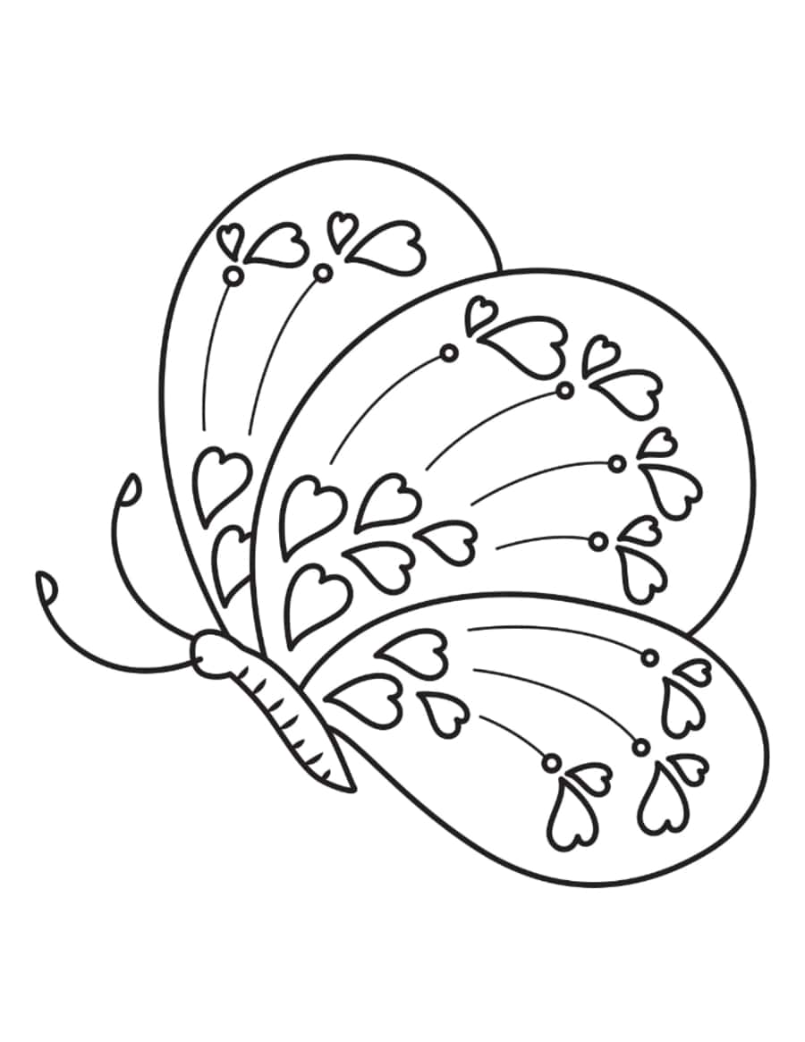 Butterfly Hearts Side View Coloring Pdf Free Vectors